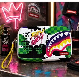 Sprayground Limited Edition Pay Up Shark Toiletry Bag Pouch Vegan Leather Multi